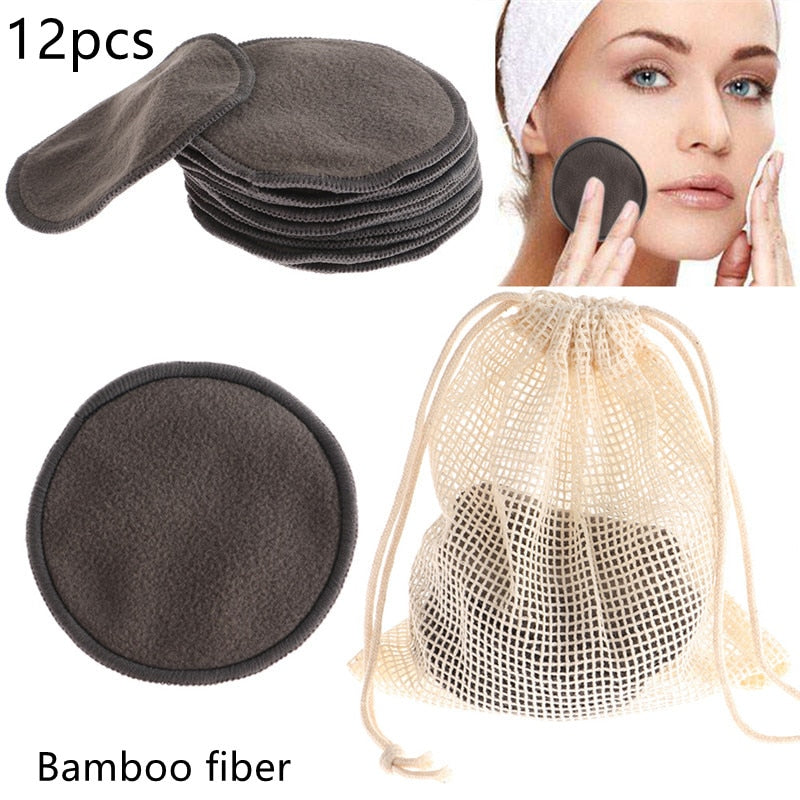 12PCS/SET Reusable Bamboo Fiber Washable Rounds Pads Makeup Removal Cotton Pad Cleansing Facial Pad Cosmetic Tool Skin Care