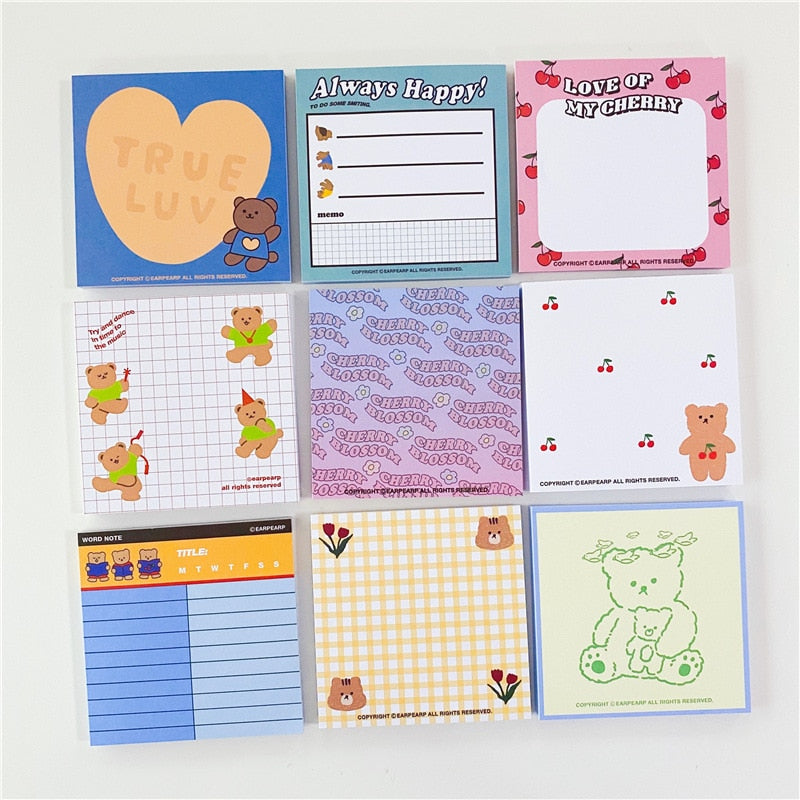 50 Sheets Cute Ins Bear Sticky Notes Loose Leaf Decoration Memo Pad Planner To Do List School Office Paper Notepad Stationery