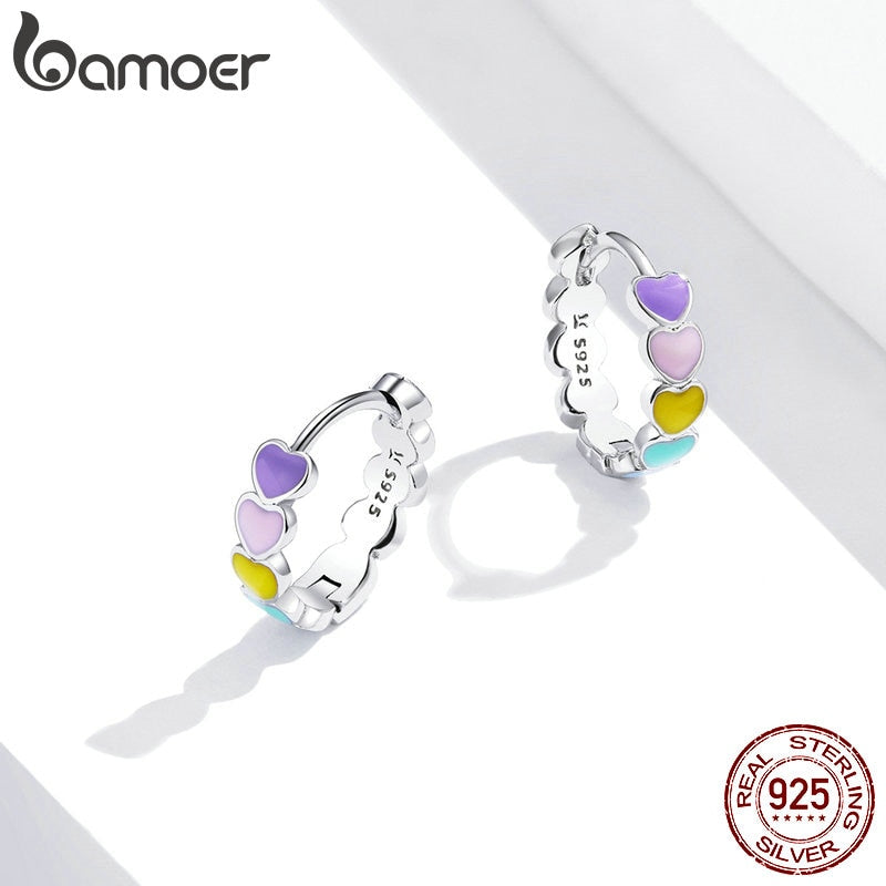 Sterling Silver Rainbow Series Heart to Heart Ring & Earrings Jewelry Set for Women Fine Jewelry Gift