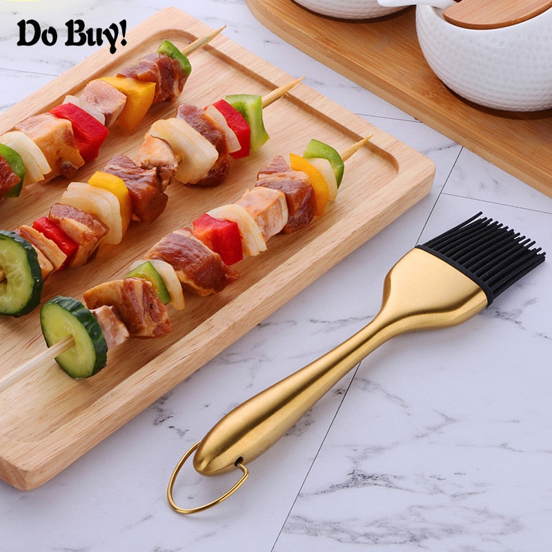 1 Pcs Oil Brushes Stainless Steel Silicone Kitchen BBQ Grilling Baking Cooking Brushes Barbecue Cooking Tools