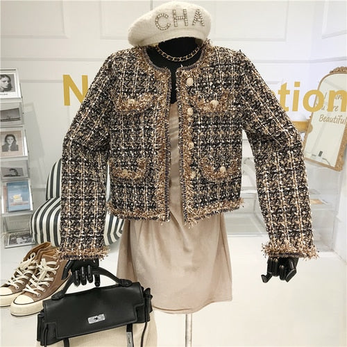 High-quality Temperament Ladies style tweed women short Jacket Women autumn  elegant jacket Female Fashion Jacket Woman Top