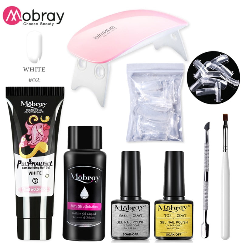 Mobray Poy UV Gel With UV LED Lamp Manicure Set Poly Nail Gel Polish Kit Nail Art Tools For Manicure Need Base Top Coat Nail Kit