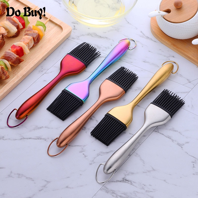 1 Pcs Oil Brushes Stainless Steel Silicone Kitchen BBQ Grilling Baking Cooking Brushes Barbecue Cooking Tools