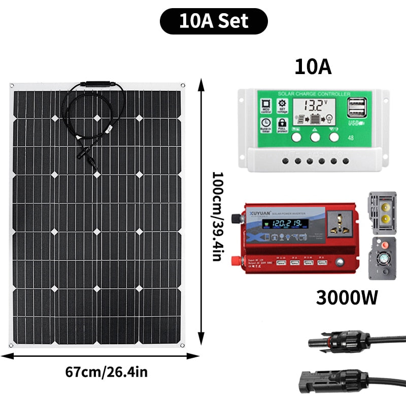 600w 1200w ETFE Solar Panel 12v Photovoltaic Home System Inverter Complete Kit Solar Cell Battery Charger For Car Boat Camping