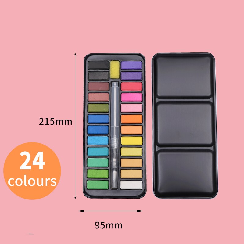 12/18/24 Colors Solid Watercolor Paint Set Portable With Water Brush Drawing School  Acrylic Professional Art Supplies