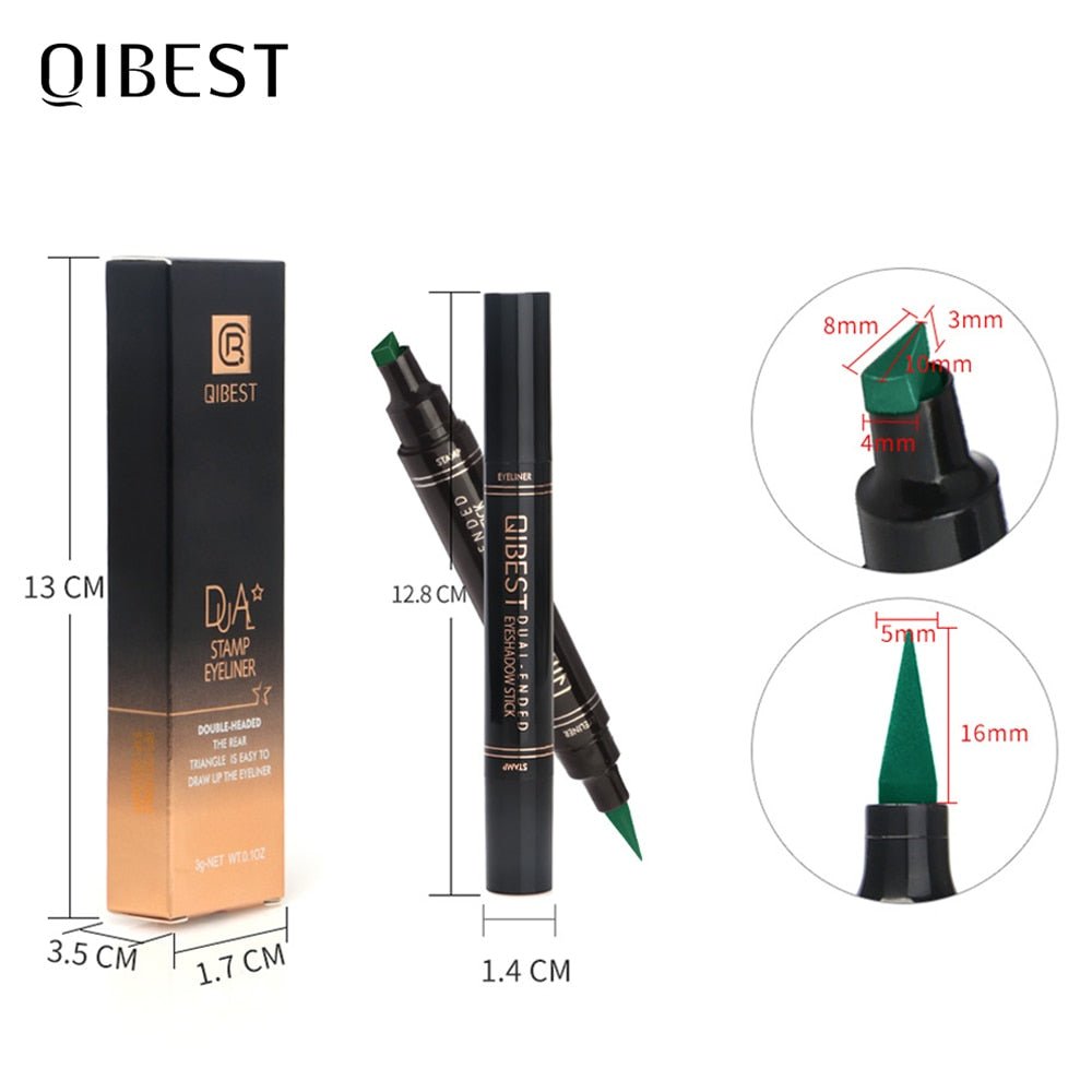 QIBEST Double-Headed Seal Liquid Eyeliner Pencil Waterproof Eyeliner Stamp 12 Colors Quick Dry Contouring Eyeliner Pen Makeup