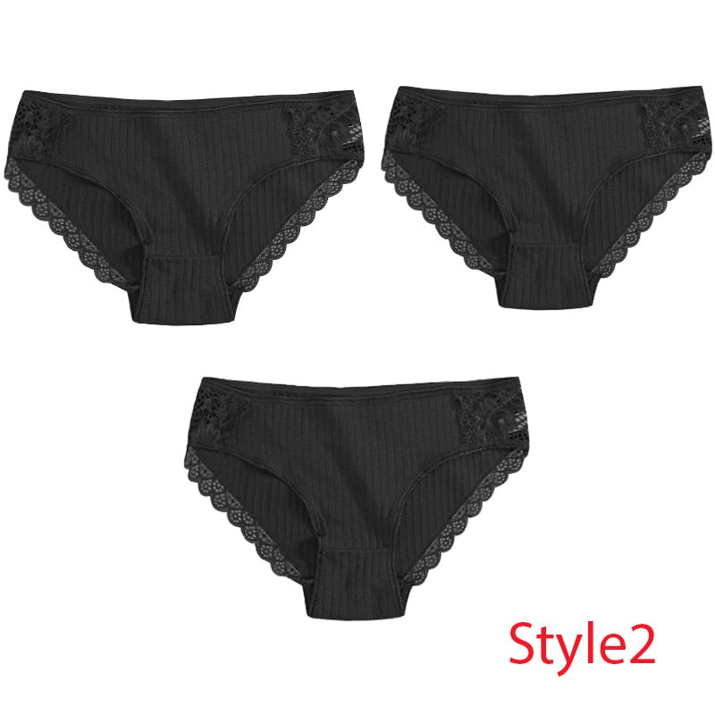 3PCS/Set Cotton Underwear Women's Panties Comfort Underpants  Floral Lace Briefs For Woman Sexy Low-Rise Pantys Intimates M L XL