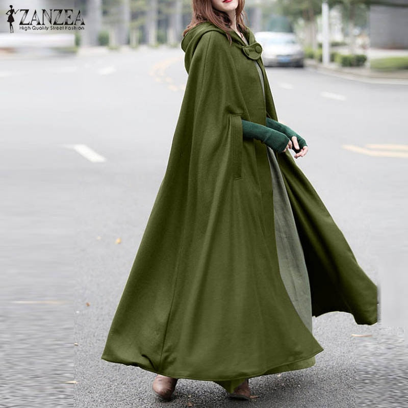 ZANZEA Women Autumn Winter Hoodies Long Cape Cloak Casual Hooded Coat Outwear Windbreaker Streetwear Jackets Christmas Poncho