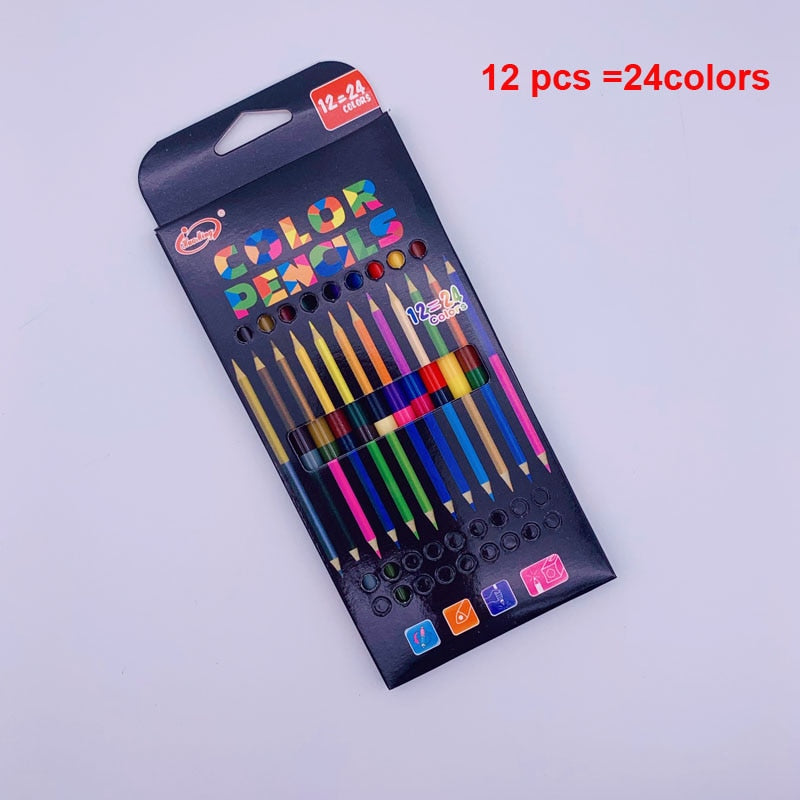 24Color 12pc Double-headed color lead Pencil Wood Colored Pencils for Drawing Stationery Office Accessories School Supplie