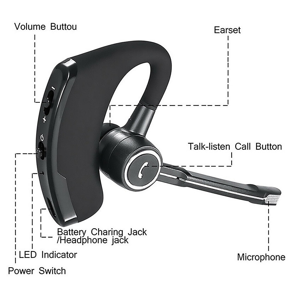 V8S USB Powered Bluetooth-compatible Earphones with Ear Hook Noise Reduction Business Wireless Hands Free Headset with Micphone