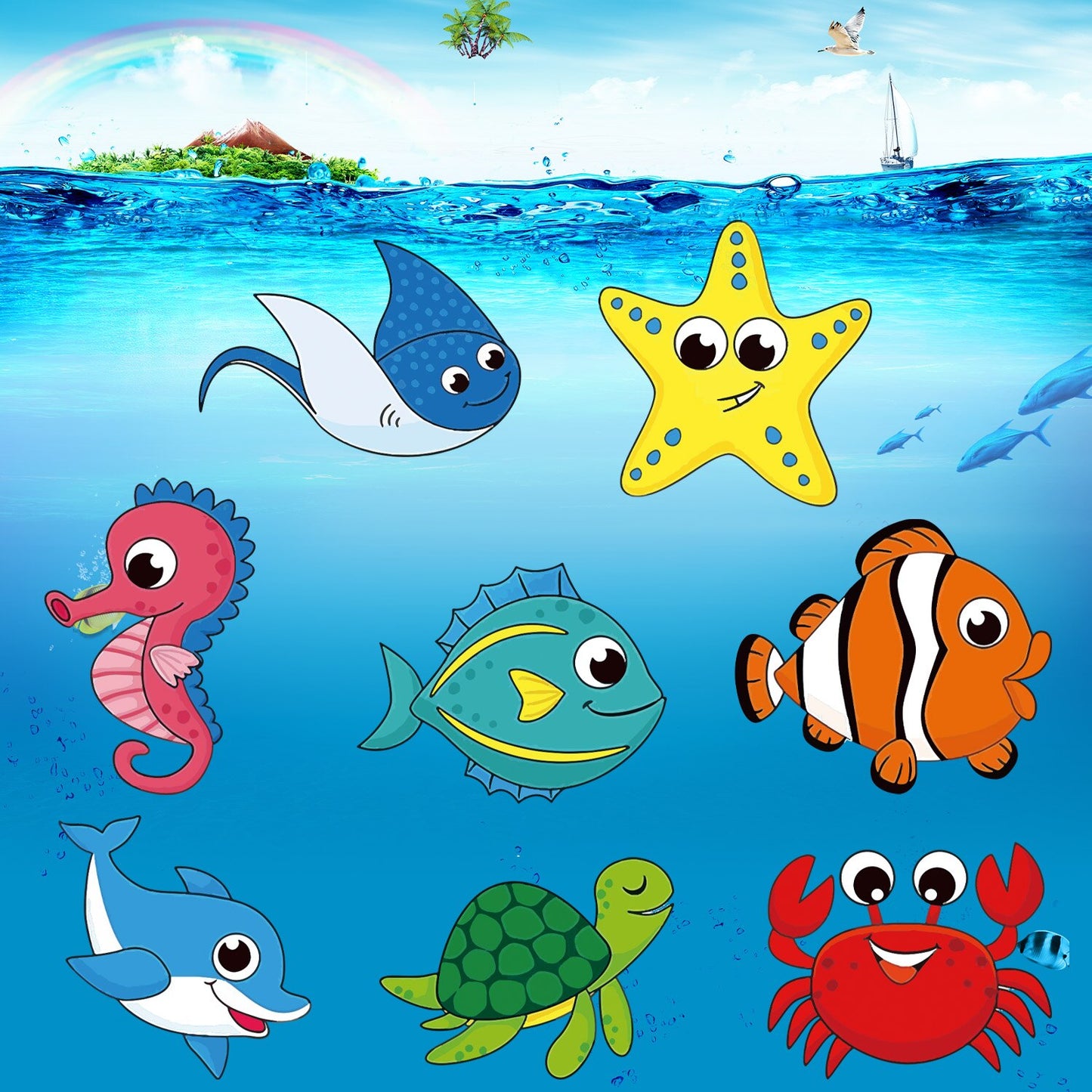 500pcs/roll Adorable Round Sea Animal Stickers for Kids 8 Designs School Teacher Supplies Encouragement Reward Children Stickers