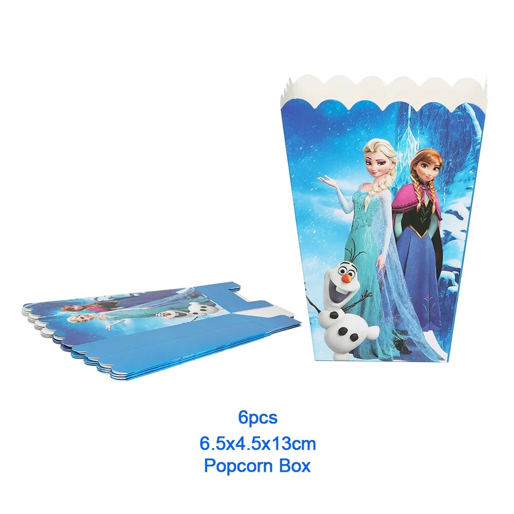 6Pcs 14*9*6cm Disney Frozen Theme Popcorn Boxes Kids Girls Birthday Party Decoration Disposable Popcorn Box Candy Box Supplies