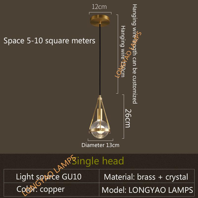 Pendant lights Modern luxury Copper Crystal Kitchen Restaurant Island Lighting Dining room Suspension luminaire