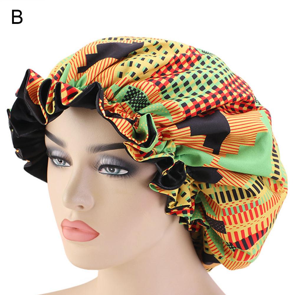 Women African Floral Print Satin Night Sleep Bonnet Hat Hair Care Cap Head Wrap Large Head Wear Ladies Headwrap Hair Care Hat