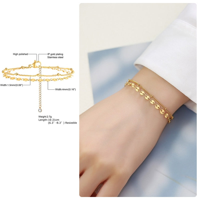 Paperclip Chain Bracelet for Women,Gold Color Stainless Steel Rectangle Link Bracelets,Cable Dainty Girls Layering Jewelry