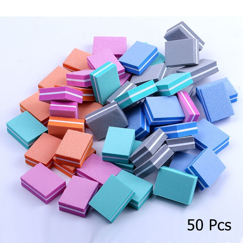 10/25/50pcs lot Double-sided Mini Nail File Blocks Colorful Sponge Nail Polish Sanding Buffer Strips Polishing Manicure Tools