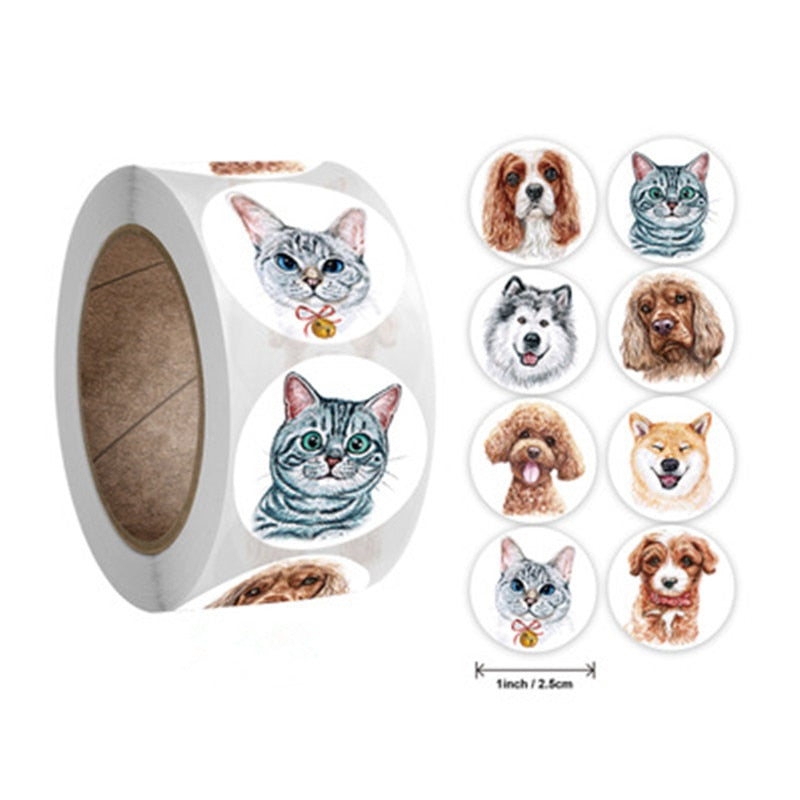 Stickers 500 Pcs/roll Teacher Reward Sticker Fun Motivation Cat Dog Stickerfor School Teacher Student Stationery Stickers Kids