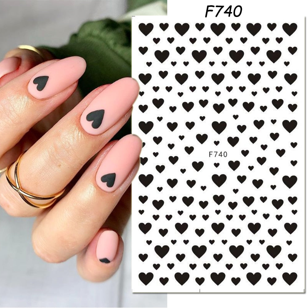 1pcs 3D Nail Sticker Black Heart Love Self-Adhesive Slider Letters Nail Art Decorations Stars Decals Manicure Accessories