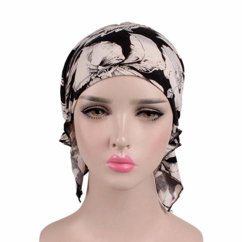 New fashion print woman turban hat soft elastic flowers lady muslim headdress wrap head scarf hijab caps turbante female