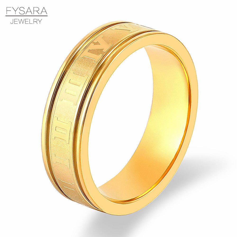 Stainless Steel Wedding Band Ring Roman Numerals Gold Black Cool Punk Ring for Men Women Fashion Finger Ring Jewelry