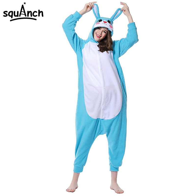 Models Rabbits Onesie Cute Kigurumis Pink White Polar Fleece Animal Pajama Bunny Suit Carnival Holiday Outfit Winter Sleepwear