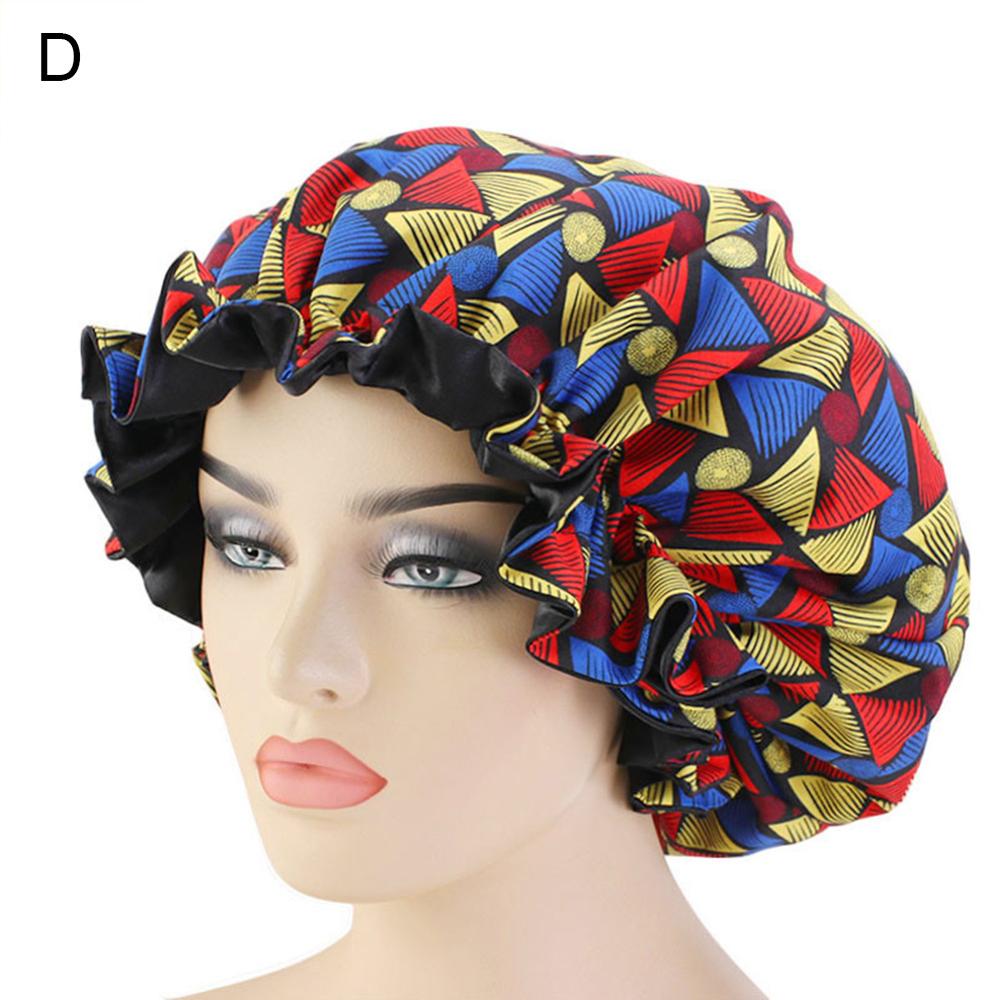 Women African Floral Print Satin Night Sleep Bonnet Hat Hair Care Cap Head Wrap Large Head Wear Ladies Headwrap Hair Care Hat