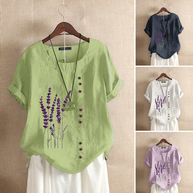 Summer Embroidery Tops Kaftan Women's Blouse Short Sleeve Tee Shirts Female O Neck Blusas  Casual Tunic