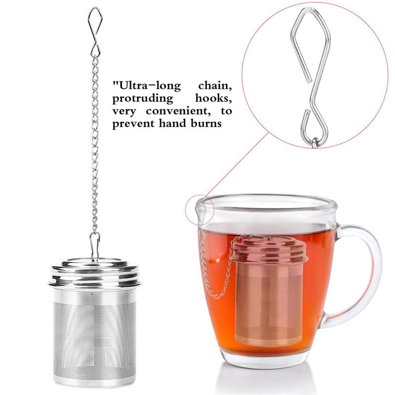 1PC Cylindrical Stainless Steel Tea Leaf Infuser Strainer Spice Herbal Teapot Reusable Mesh Filter Home Kitchen Accessories