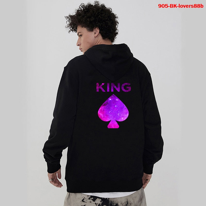 Women Hoodies King Queen Printed Sweatshirt Lovers Couples Hoodie Fashion Hooded Sweatshirt Matching Casual Pullovers Tracksuits