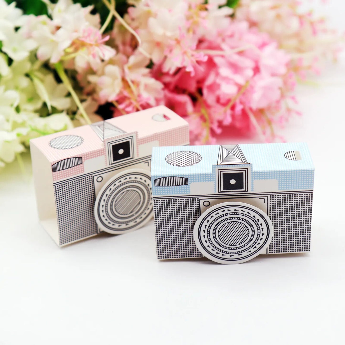 10pcs 8x5.5x3.5cm Pink & Blue Camera Style Gift Candy Boxes Wedding Party Decoration Valentine's Day Baby Shower Gift Box