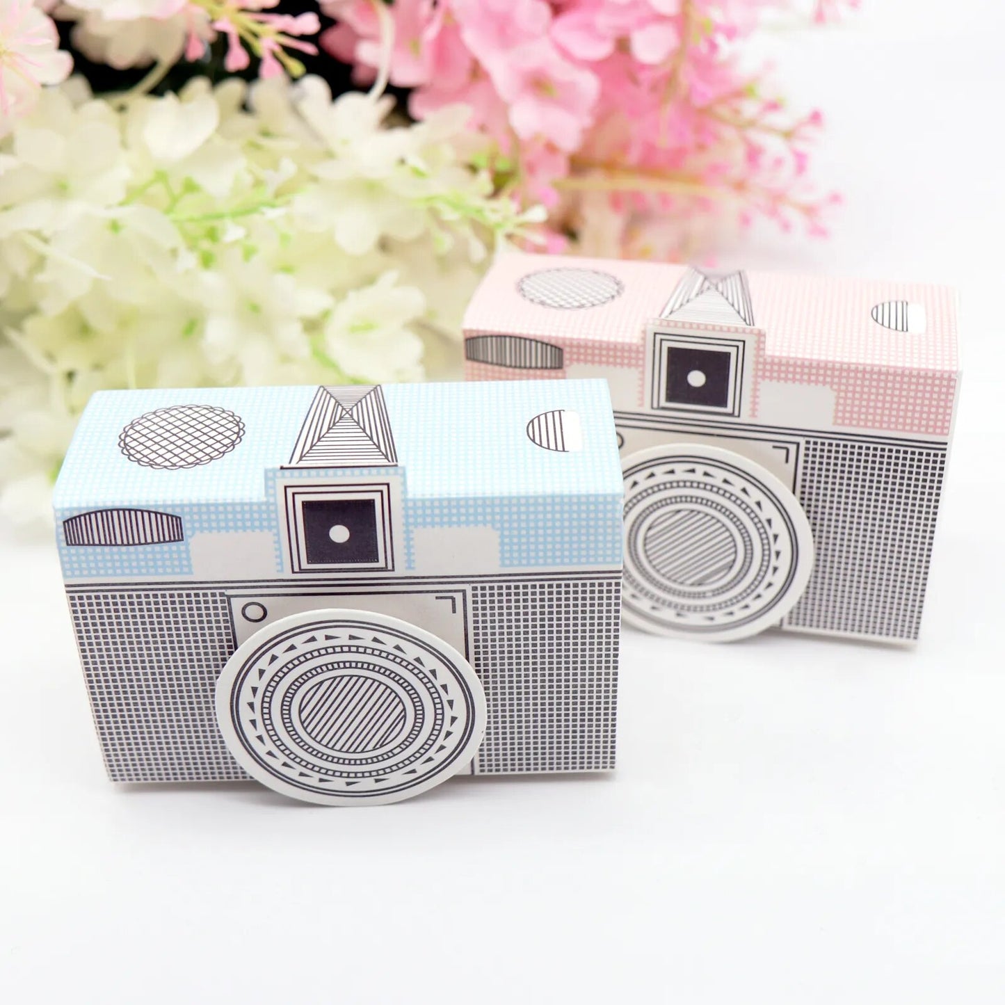 10pcs 8x5.5x3.5cm Pink & Blue Camera Style Gift Candy Boxes Wedding Party Decoration Valentine's Day Baby Shower Gift Box