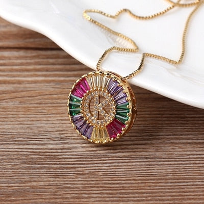 Nidin New Fashionable Rainbow Micro Pave CZ Cubic Zirconia A-Z Initials Letter Pendant Necklaces For Women Family Jewelry Gift