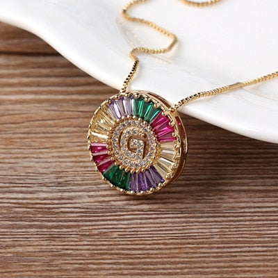 Nidin New Fashionable Rainbow Micro Pave CZ Cubic Zirconia A-Z Initials Letter Pendant Necklaces For Women Family Jewelry Gift