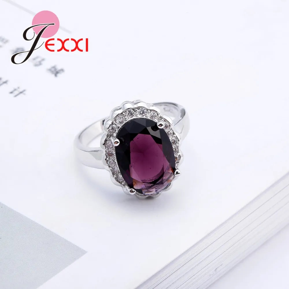 Romantic Bridal Finger Rings Purple Zirconia Wedding Engagement Rings Female 925 Sterling Silver SilverJewelry Lover Best Gifts