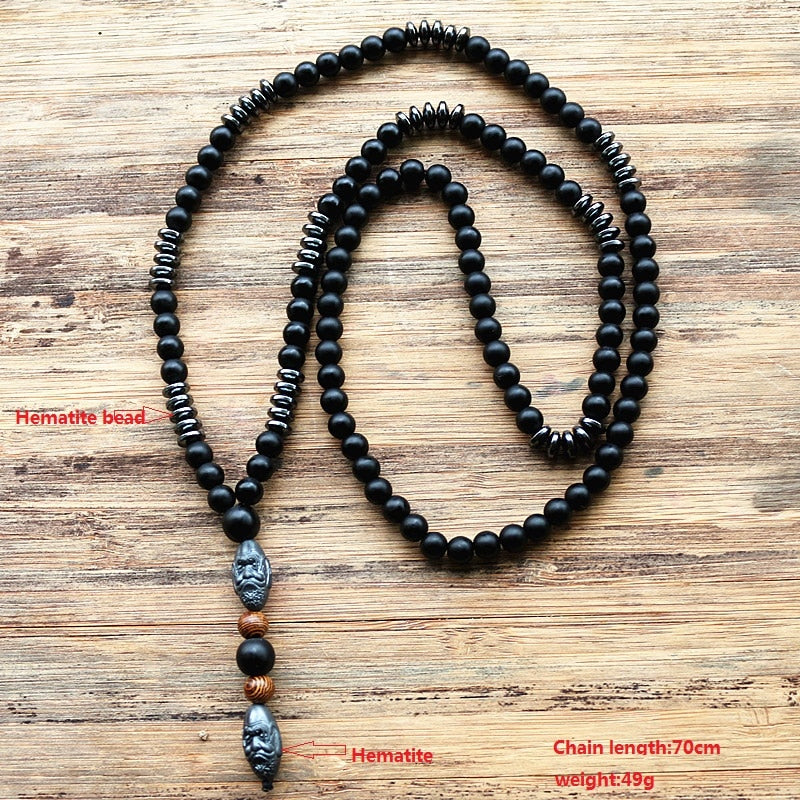 Men's Hematite Carving Bead Necklace Fashion Jewelry