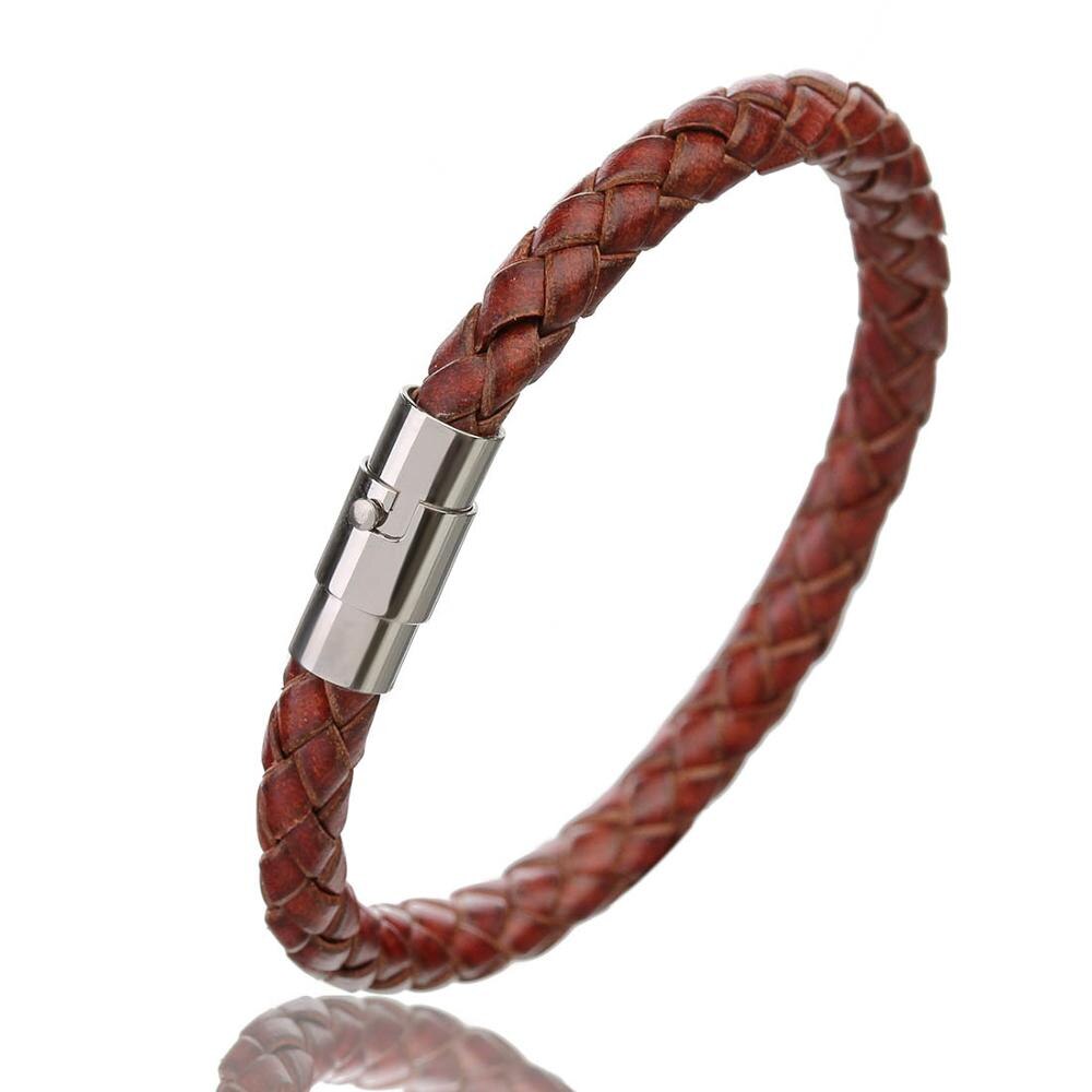 Genuine Leather Bracelet Men Stainless Steel Magnetic Clasp Handmade Men Bracelets Bangles Braided Leather Bracelet Wholesale