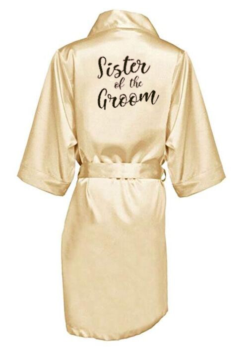 new bride bridesmaid robe with white black letters mother sister of the bride wedding gift bathrobe kimono satin robes