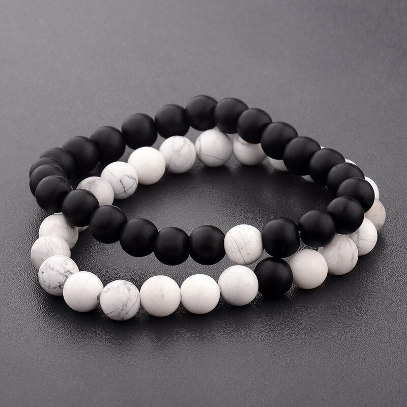 Couples Distance Bracelet Natural Wood Stone White And Black Yin Yang Beaded Bracelets For Men Women Best Friend Valentine's Day