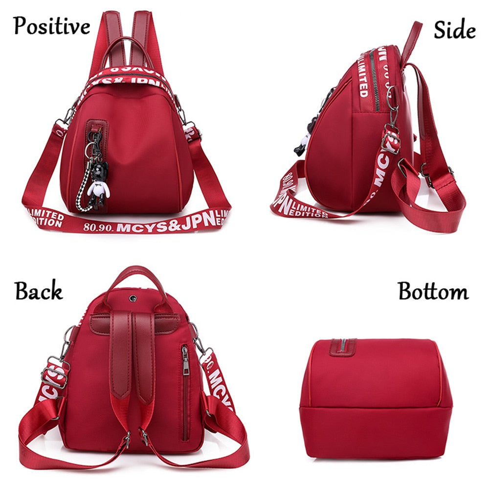 New Waterproof Nylon Women Backpack Zipper School Bags For Teenagers Girls Small Pendant Backpack Female Multifunction Rucksack