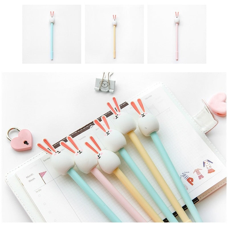 3pcs Cute Bunny Rabbit Gel Pen Cartoon 0.5mm Ballpoint Black Color Pens for Writing Stationery Office School Supplies A6209