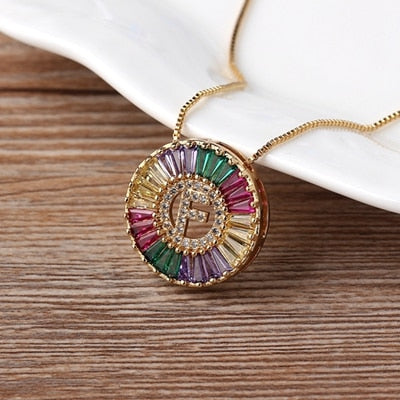 Nidin New Fashionable Rainbow Micro Pave CZ Cubic Zirconia A-Z Initials Letter Pendant Necklaces For Women Family Jewelry Gift