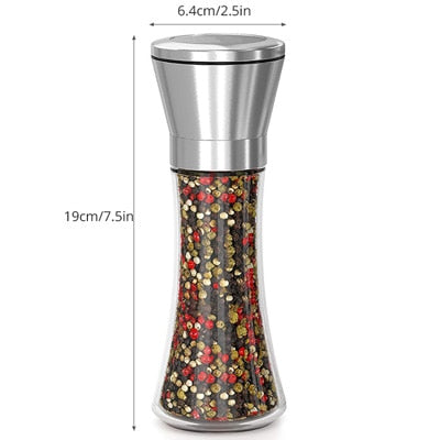 Salt Pepper Grinder Herb Mills pepper Muller Adjustable Coarseness Stainless Steel Glass Spices Shaker Kitchen Shredder Chopper