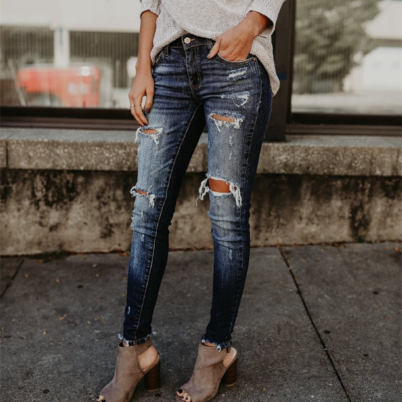 Boyfriend style Ripped Jeans Women Pants Cool Denim Vintage skinny push up jeans High Waist Casual ladies jeans Slim mom jeans