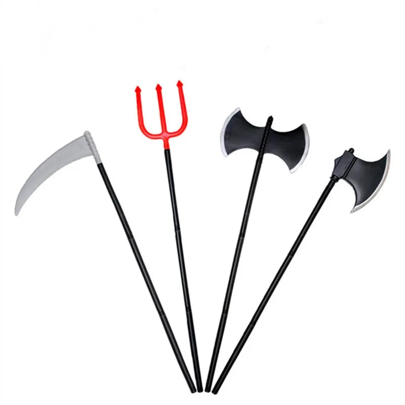 Kids Tricky Toys Plastic Devil Weapons Funny Halloween Props Cattle Fork Party  Accessory Plastic Sickle and Plastic Axe Pirate