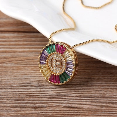 Nidin New Fashionable Rainbow Micro Pave CZ Cubic Zirconia A-Z Initials Letter Pendant Necklaces For Women Family Jewelry Gift