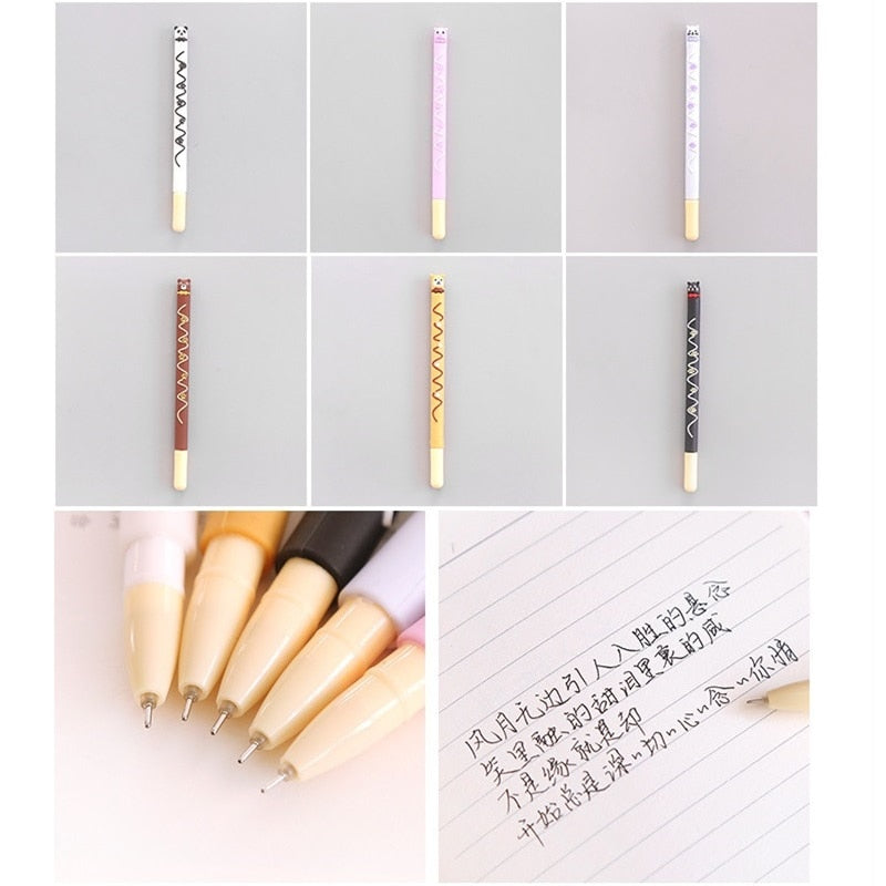 6pcs Cute Animal Bear Dog Cat Chocolate Stick Gel Pen 0.5mm Ballpoint Black Color Pens Stationery Office School Supplies A6757