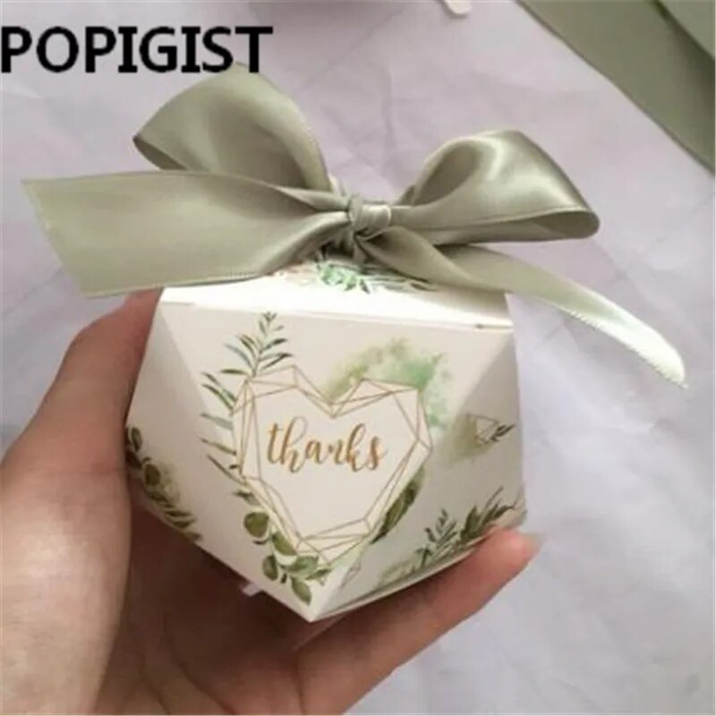 European diamond shape Green forest style Candy Boxes Wedding Favors Bomboniere paper thanks Gift Box Party Chocolate box 50pcs