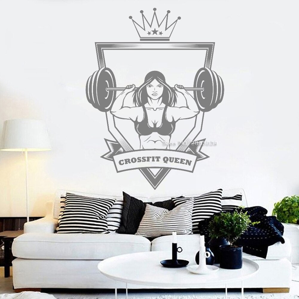 Crossfit Queen Fitness Wall Decal Work Out Girl Wall Stickers Gym Words Quote Sticker Workout Bodybuilding Bedroom Decor