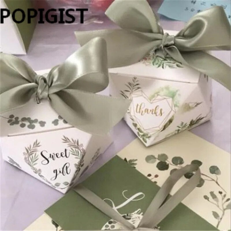 European diamond shape Green forest style Candy Boxes Wedding Favors Bomboniere paper thanks Gift Box Party Chocolate box 50pcs