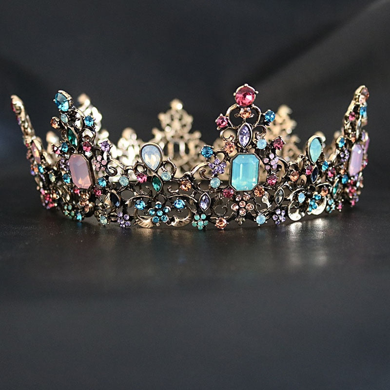 Baroque Royal Queen Crown Colorful Jelly Crystal Rhinestone Stone Wedding Tiara for Women Costume Bridal Hair Accessories